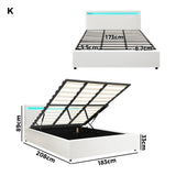 Oikiture Bed Frame RGB LED King Size Gas Lift Storage Base White - Top-Down View