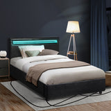 Oikiture Bed Frame RGB LED King Single Gas Lift Storage Base Black - Front View