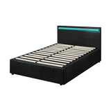 Oikiture Bed Frame RGB LED King Single Gas Lift Storage Base Black - Close-Up Angle