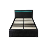 Oikiture Bed Frame RGB LED King Single Gas Lift Storage Base Black - Side View