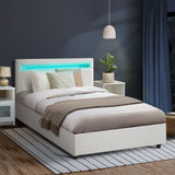 Oikiture Bed Frame RGB LED King Single Gas Lift Storage Base White