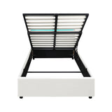 Oikiture Bed Frame RGB LED King Single Gas Lift Storage Base White - Rear View