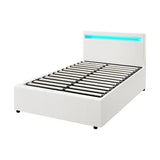 Oikiture Bed Frame RGB LED King Single Gas Lift Storage Base White