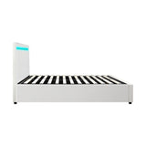 Oikiture Bed Frame RGB LED King Single Gas Lift Storage Base White - 45-Degree Angle
