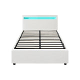 Oikiture Bed Frame RGB LED King Single Gas Lift Storage Base White