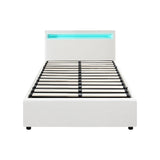 Oikiture Bed Frame RGB LED King Single Gas Lift Storage Base White - Front View