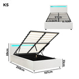 Oikiture Bed Frame RGB LED King Single Gas Lift Storage Base White