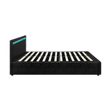 Oikiture Bed Frame RGB LED Queen Size Gas Lift Storage Base Black