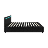 Oikiture Bed Frame RGB LED Queen Size Gas Lift Storage Base Black - Front View