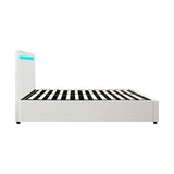 Oikiture Bed Frame RGB LED Queen Size Gas Lift Storage Base White