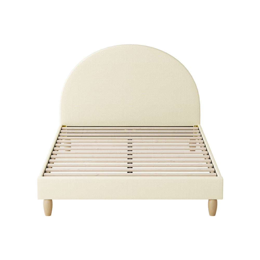 Oikiture Bed Frame Double Size Arched Bedhead Beige Fabric