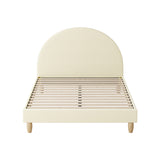 Oikiture Bed Frame Double Size Arched Bedhead Beige Fabric - Low Angle