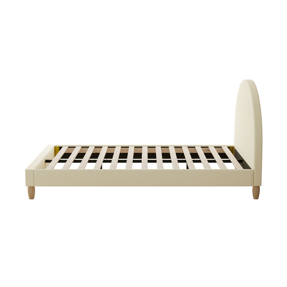 Oikiture Bed Frame Double Size Arched Bedhead Beige Fabric