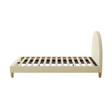 Oikiture Bed Frame Double Size Arched Bedhead Beige Fabric - Close-Up Angle