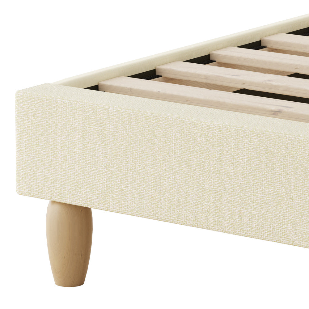 Oikiture Bed Frame Double Size Arched Bedhead Beige Fabric