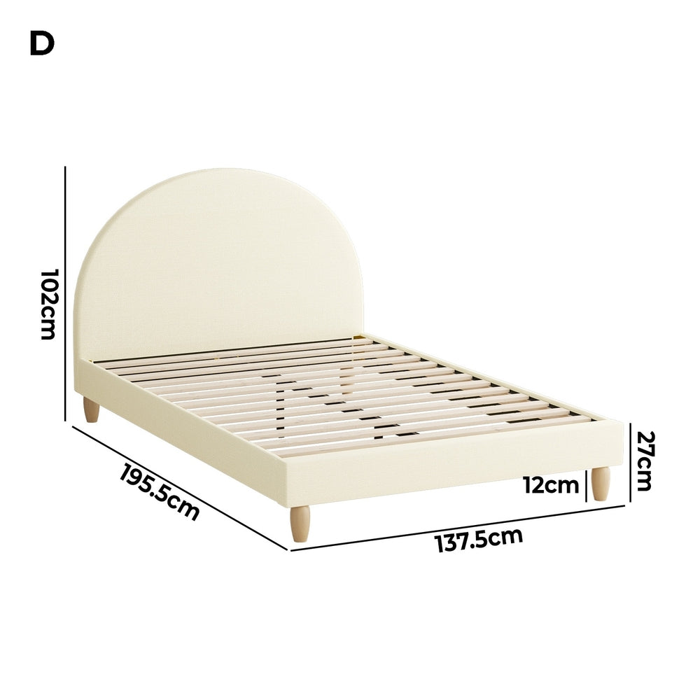 Oikiture Bed Frame Double Size Arched Bedhead Beige Fabric