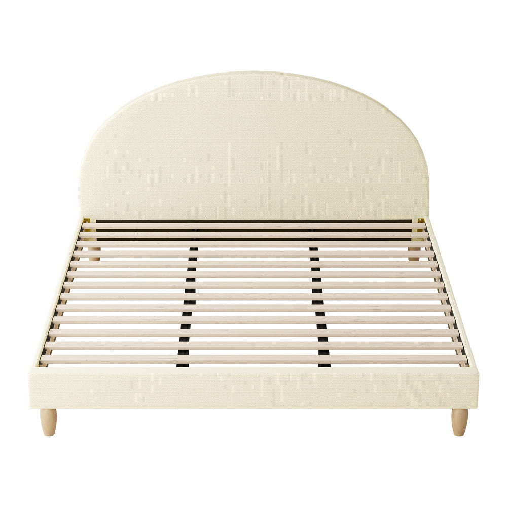 Oikiture Bed Frame King Size Arched Bedhead Beige Fabric