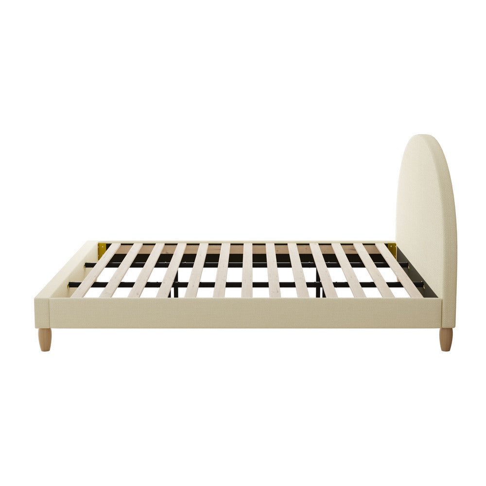 Oikiture Bed Frame King Size Arched Bedhead Beige Fabric