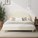Oikiture Bed Frame King Size Arched Bedhead Beige Fabric - Rear View