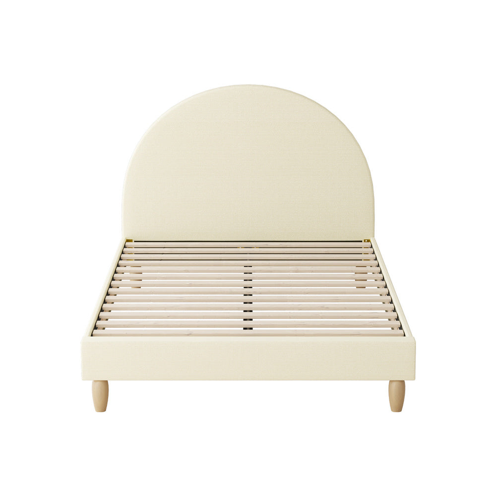 Oikiture Bed Frame King Single Arched Bedhead Beige Fabric