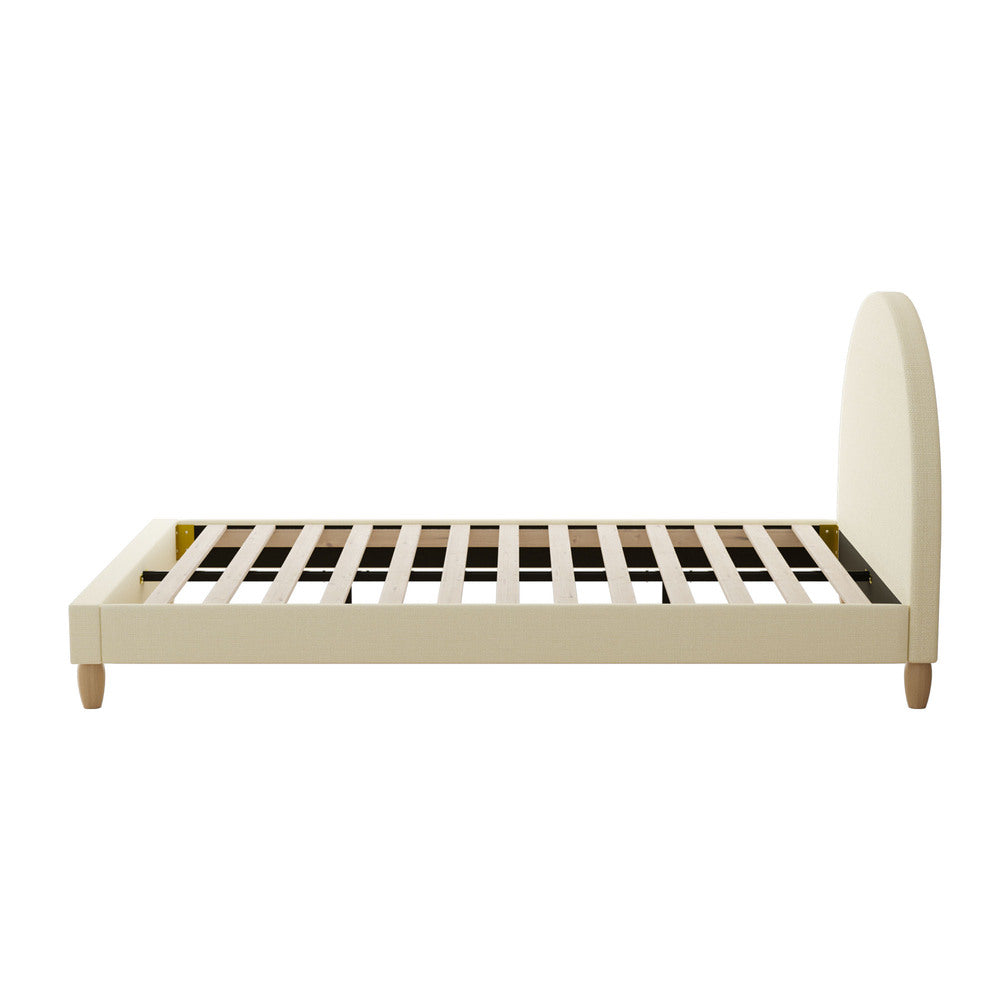 Oikiture Bed Frame King Single Arched Bedhead Beige Fabric