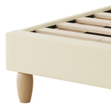 Oikiture Bed Frame King Single Arched Bedhead Beige Fabric - 45-Degree Angle