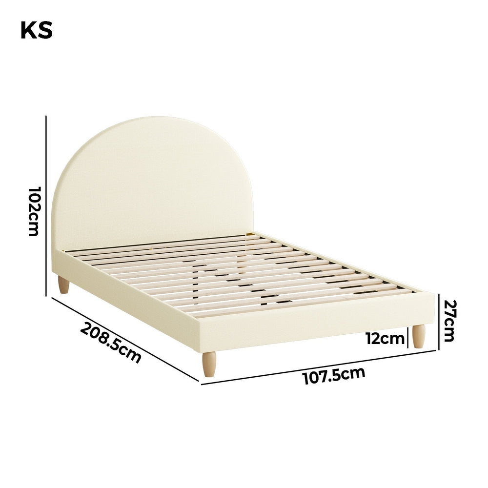 Oikiture Bed Frame King Single Arched Bedhead Beige Fabric