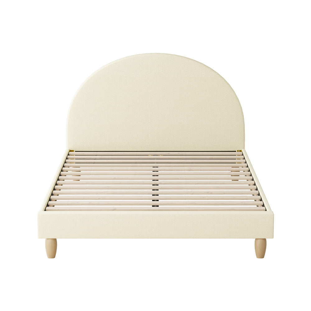 Oikiture Bed Frame Queen Size Arched Bedhead Beige Fabric