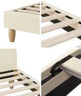 Oikiture Bed Frame Queen Size Arched Bedhead Beige Fabric - 45-Degree Angle