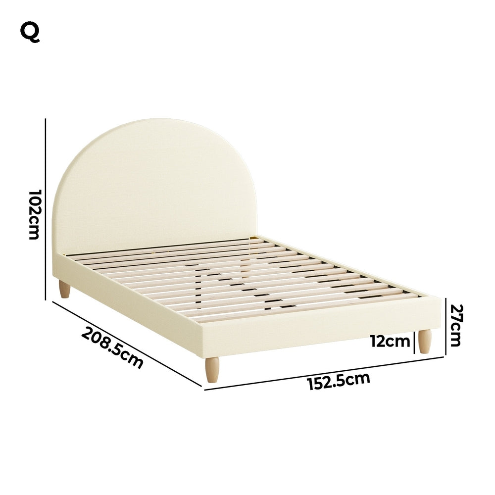Oikiture Bed Frame Queen Size Arched Bedhead Beige Fabric