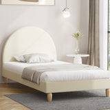 Oikiture Bed Frame Single Size Arched Bedhead Beige Fabric - Extra Image