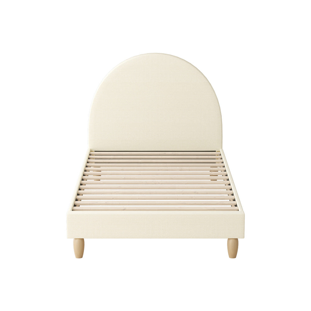 Oikiture Bed Frame Single Size Arched Bedhead Beige Fabric