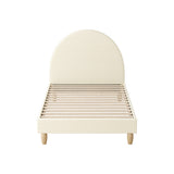 Oikiture Bed Frame Single Size Arched Bedhead Beige Fabric
