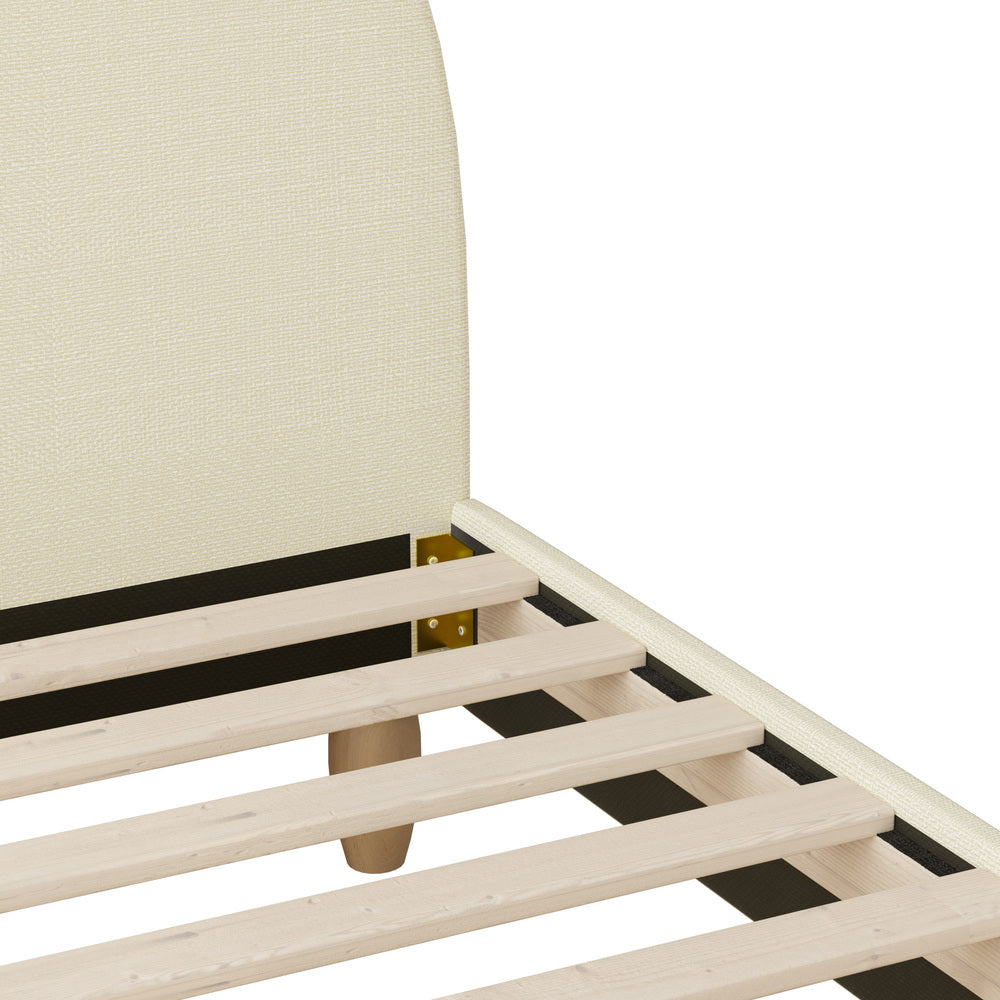 Oikiture Bed Frame Single Size Arched Bedhead Beige Fabric
