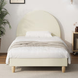 Oikiture Bed Frame Single Size Arched Bedhead Beige Fabric