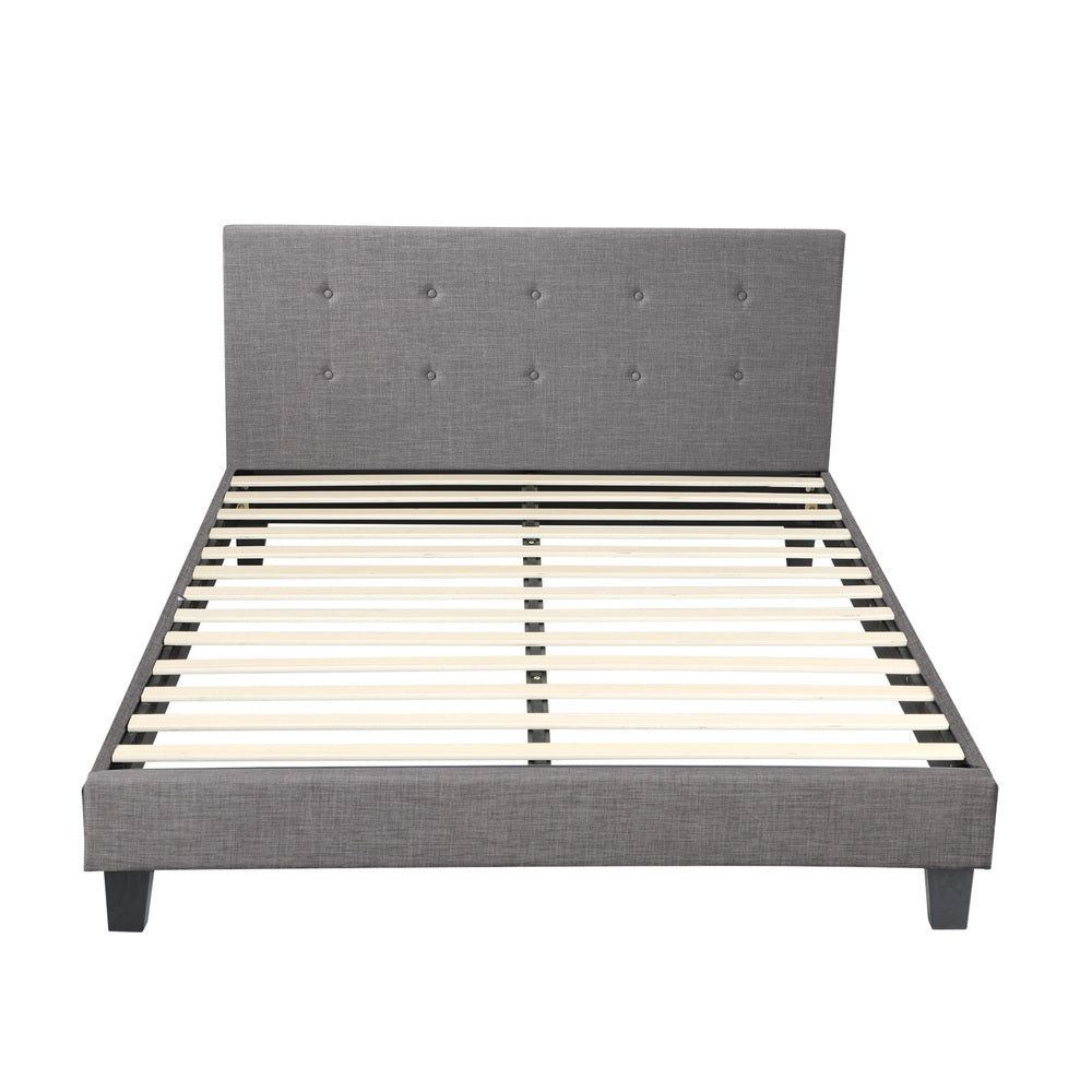 Oikiture Bed Frame Double Size Wooden Fabric Grey