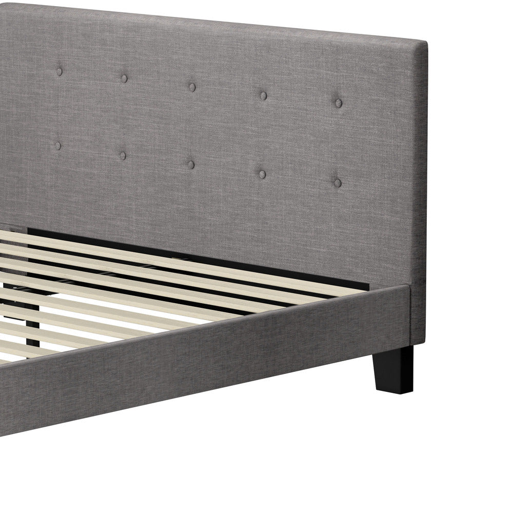 Oikiture Bed Frame Double Size Wooden Fabric Grey