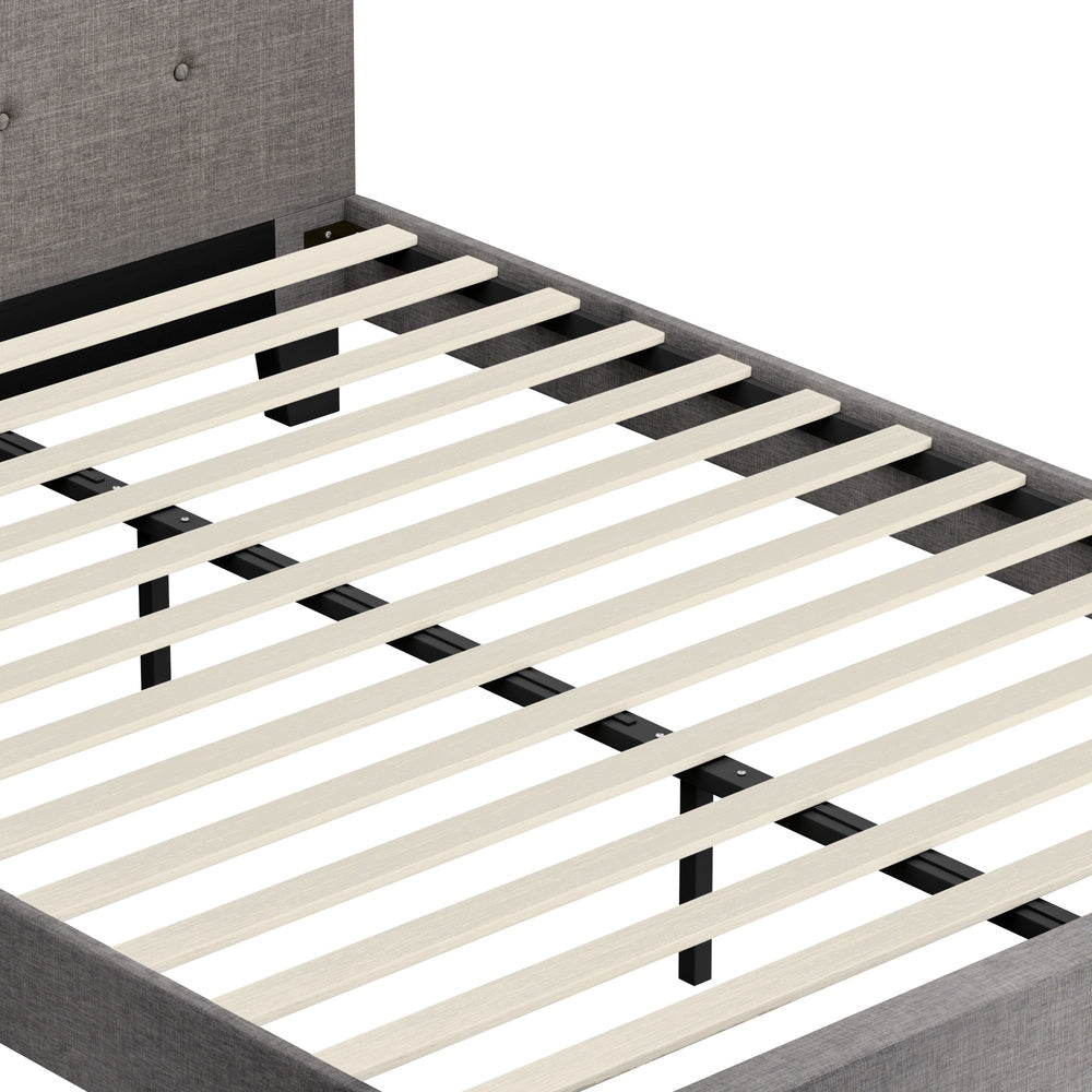 Oikiture Bed Frame Double Size Wooden Fabric Grey
