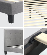 Oikiture Bed Frame Double Size Wooden Fabric Grey