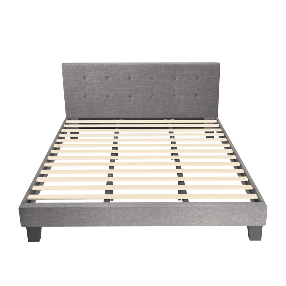 Oikiture Bed Frame King Size Wooden Fabric Grey