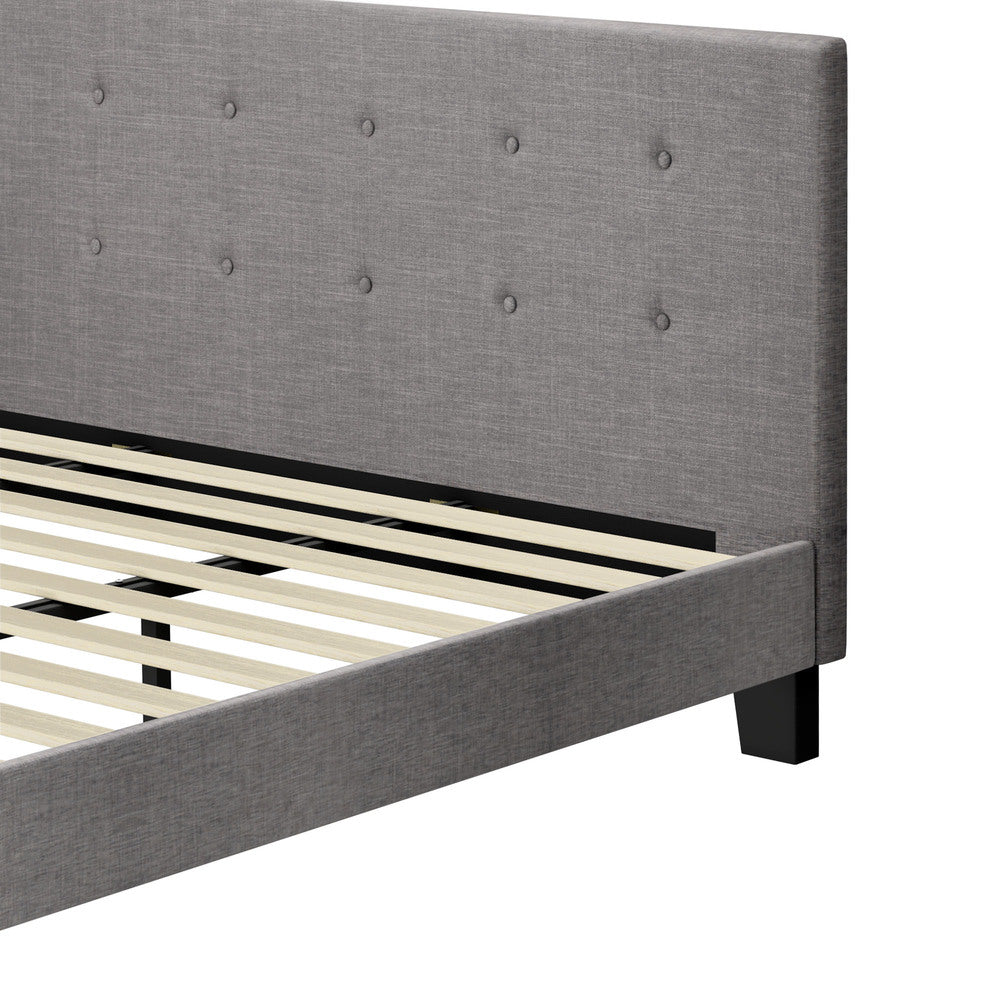 Oikiture Bed Frame King Size Wooden Fabric Grey