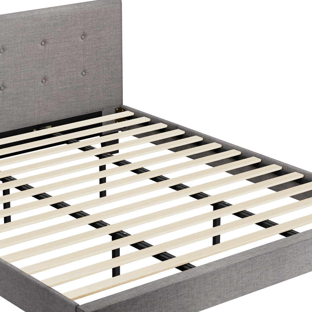 Oikiture Bed Frame King Size Wooden Fabric Grey