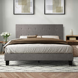 Oikiture Bed Frame King Size Wooden Fabric Grey