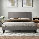 Oikiture Bed Frame King Size Wooden Fabric Grey - Extra Image