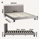 Oikiture Bed Frame King Size Wooden Fabric Grey