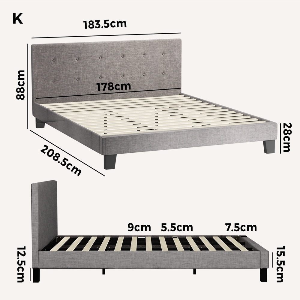Oikiture Bed Frame King Size Wooden Fabric Grey