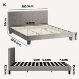 Oikiture Bed Frame King Size Wooden Fabric Grey - Side View
