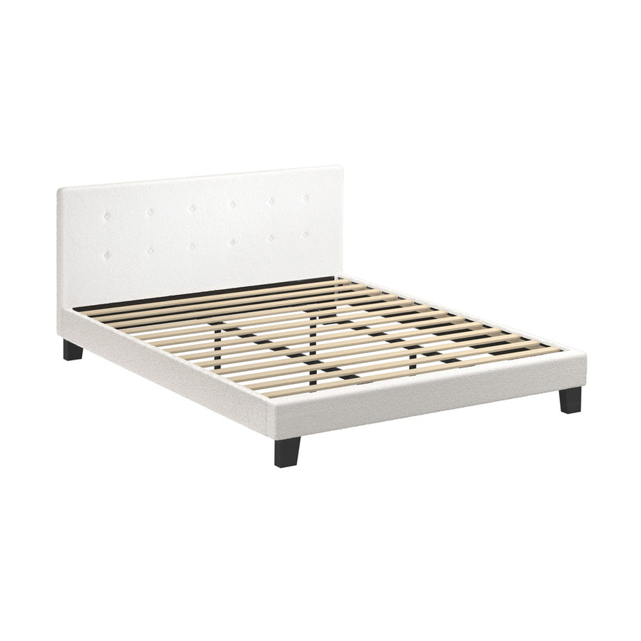 Oikiture Bed Frame King Size White Boucle
