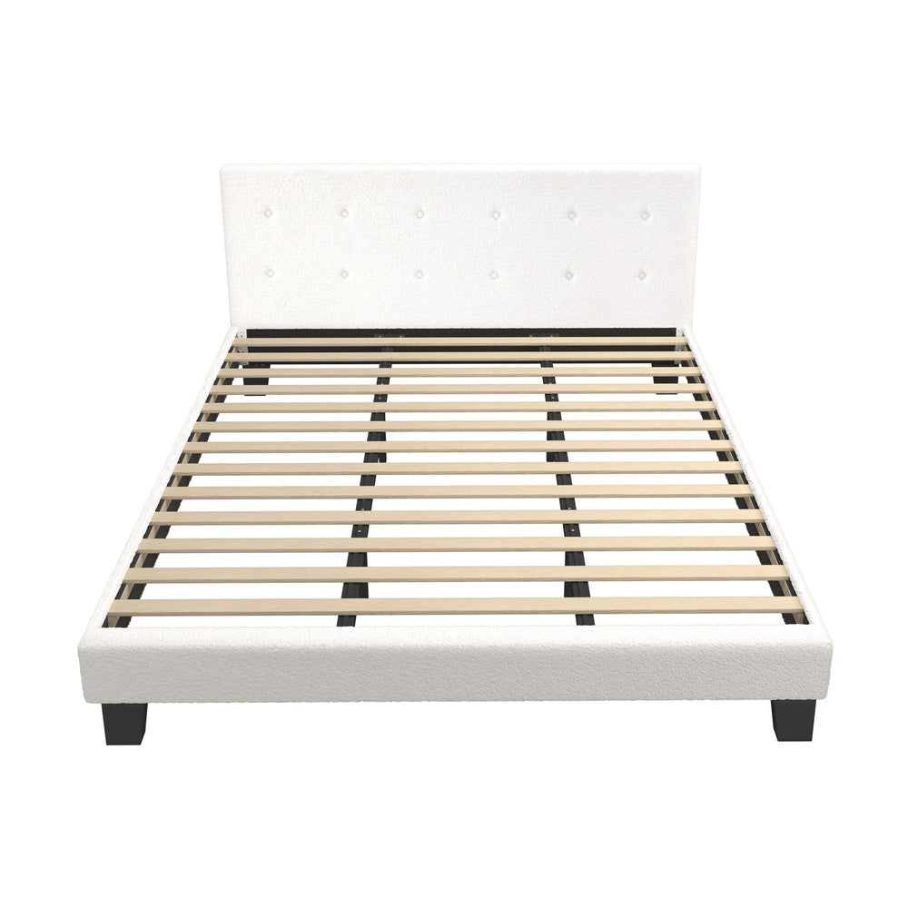 Oikiture Bed Frame King Size White Boucle