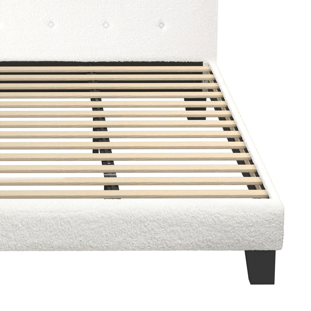 Oikiture Bed Frame King Size White Boucle